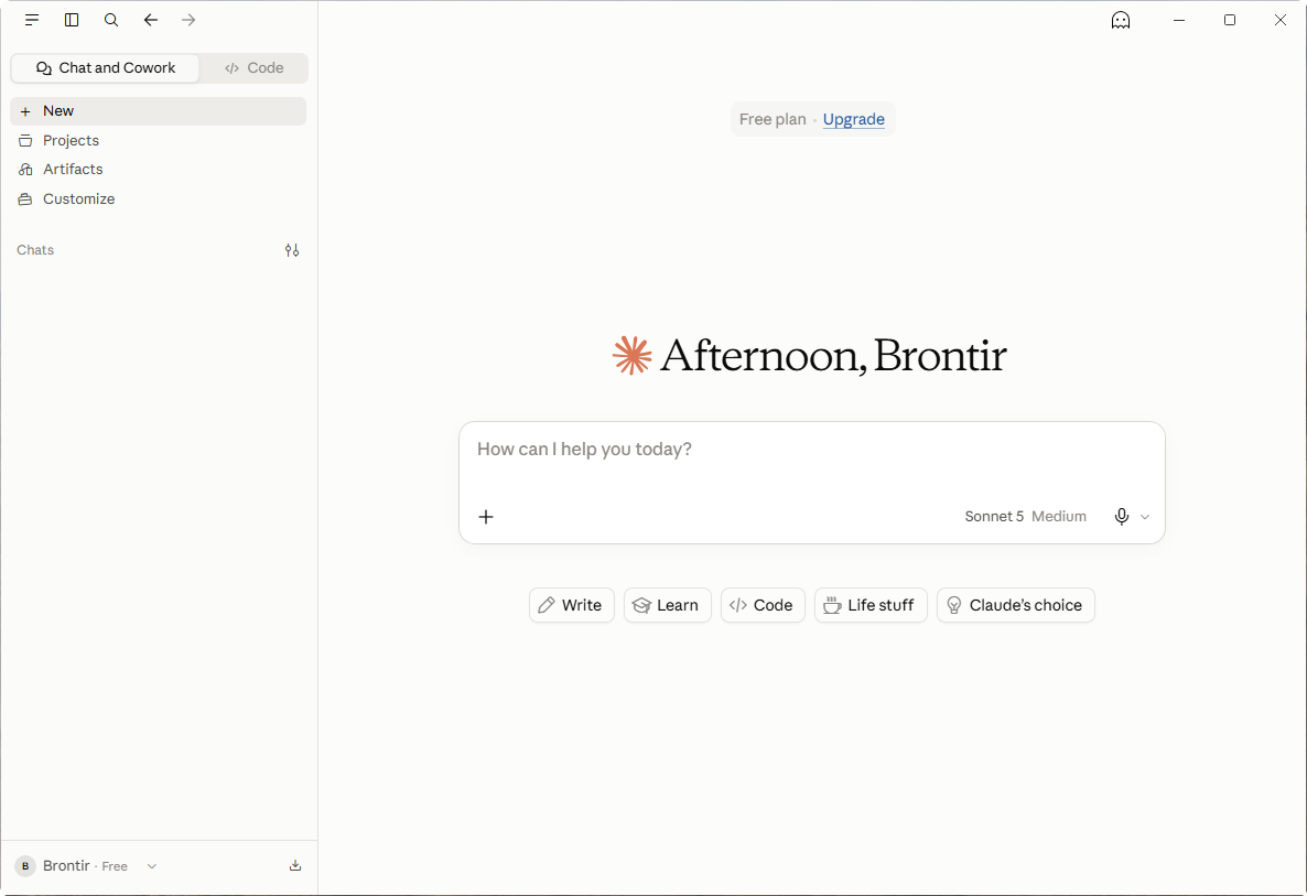 The Claude main window with Customize in the left sidebar